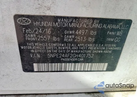 2016 Hyundai Sonata Se из США, поврежденный, VIN 5NPE24AF2GH401752